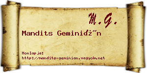 Mandits Geminián névjegykártya